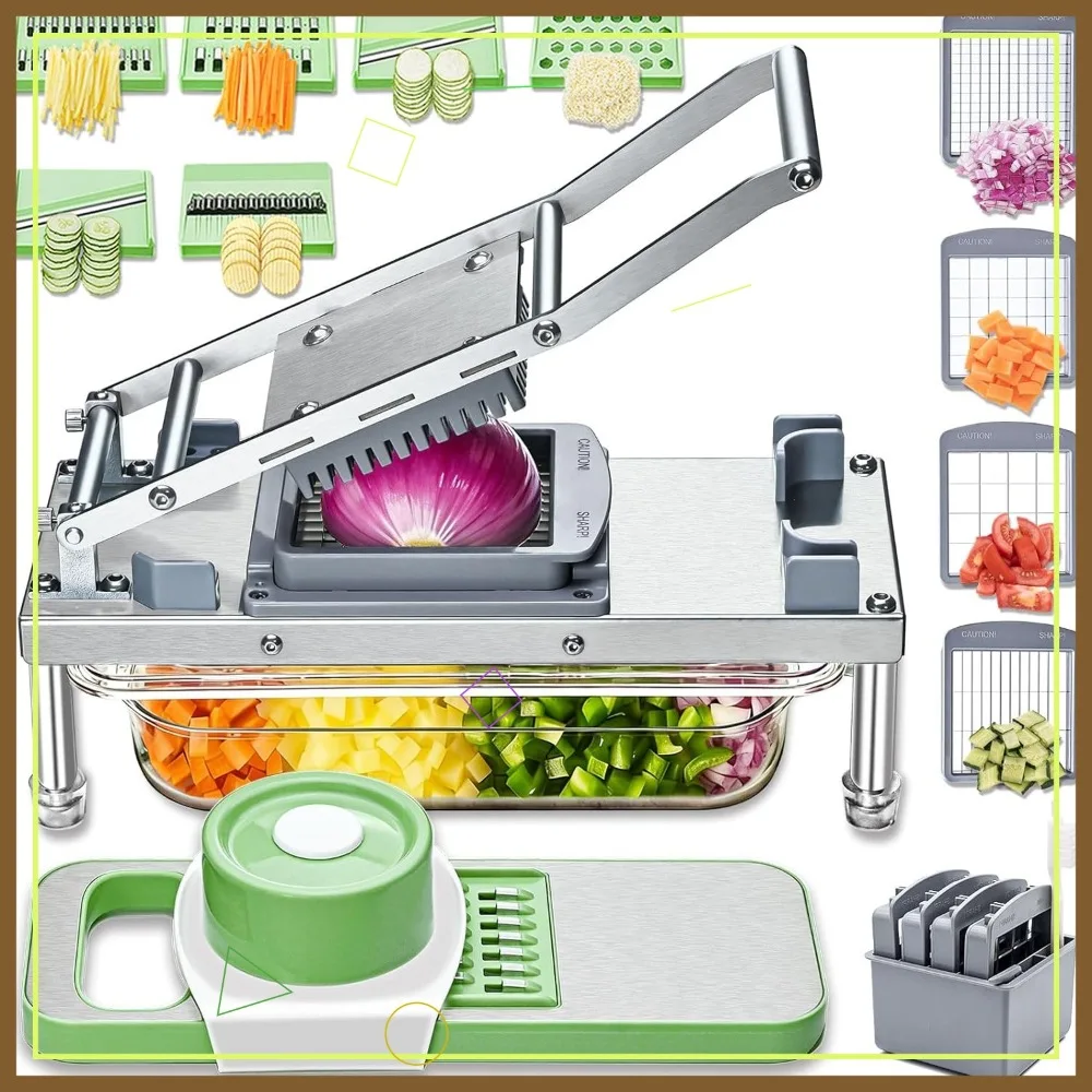 

Stainless Steel Vegetable Chopper with 10 Blades, Mandoline Slicer, Food Chopper with Container for Veggies and More