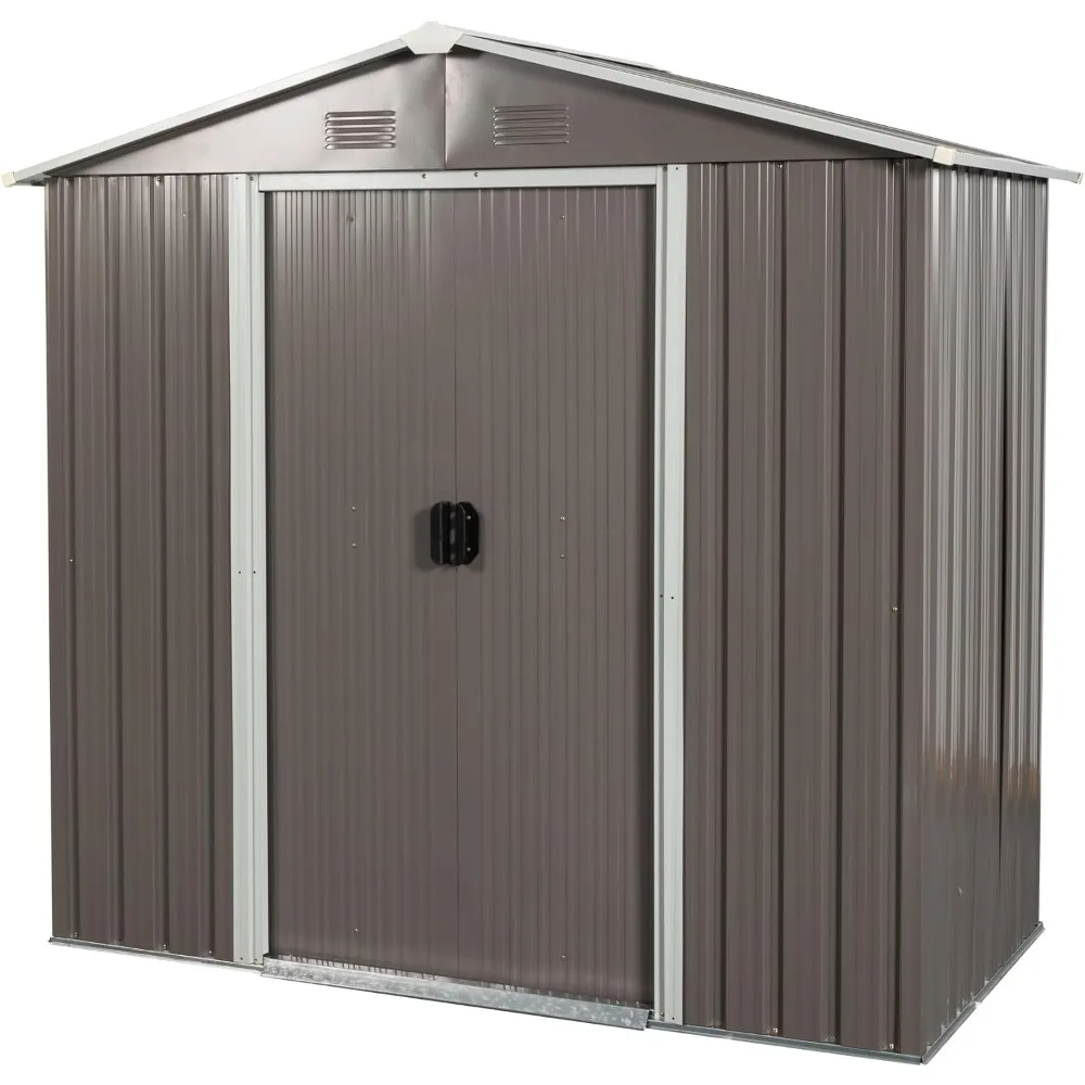 Ft Metal Outdoor Shed with Steel Floor Base, Steel Utility Storage House, Ventilated, Sliding Lockable Doors, Includes Anchors