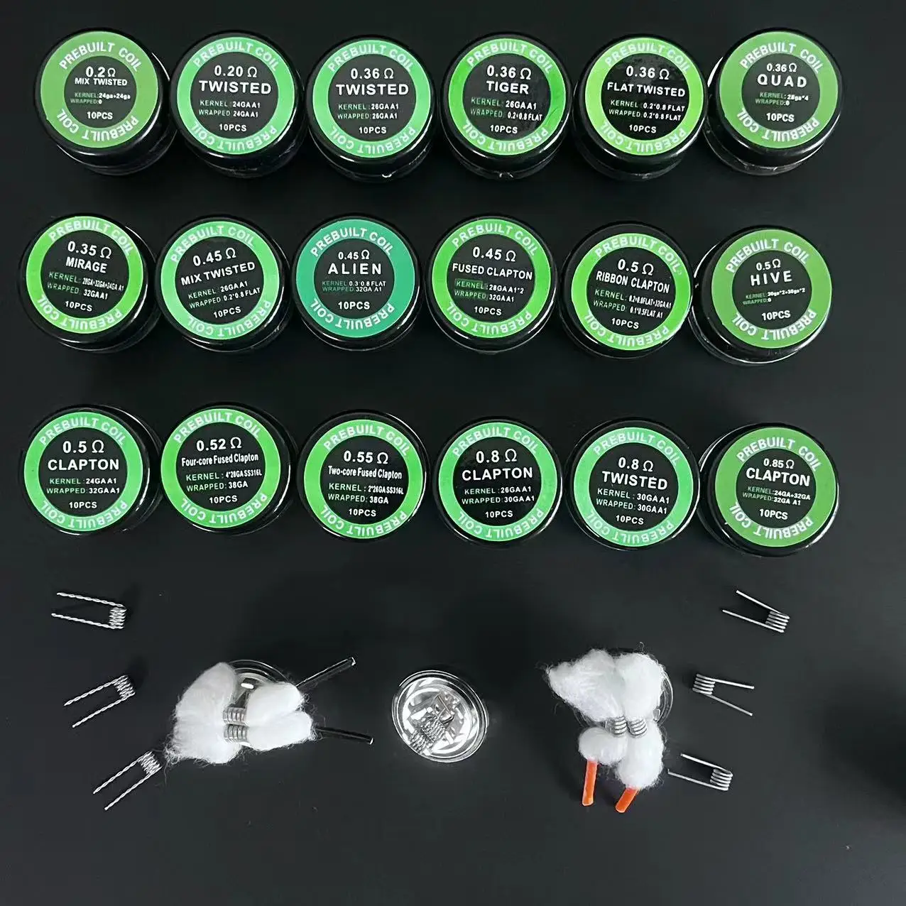 100/50/10PCS Pre Built Coils Ohm 0.2 0.35 0.45 0.5 0.85 Resistance Flat Mix Twisted Ribbon Quad Hive Tiger Mirage Alien Clapton