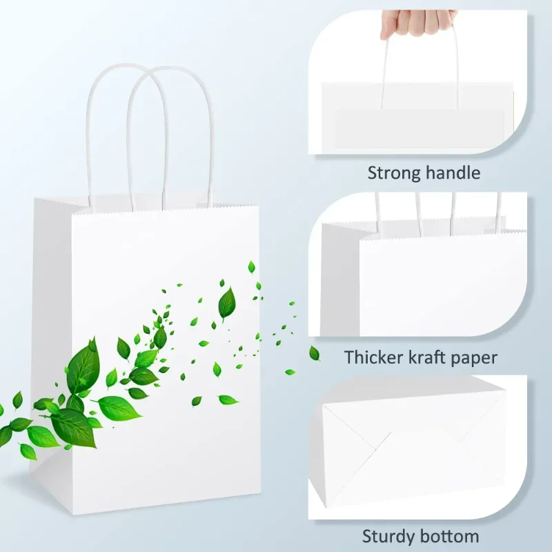 10/20 Stück Kraftpapiertüten mit Griffen, weiße Geschenktüten für kleine Unternehmen, Einzelhandel, Geburtstagsfeiern, Einkaufstüten – Detail 7