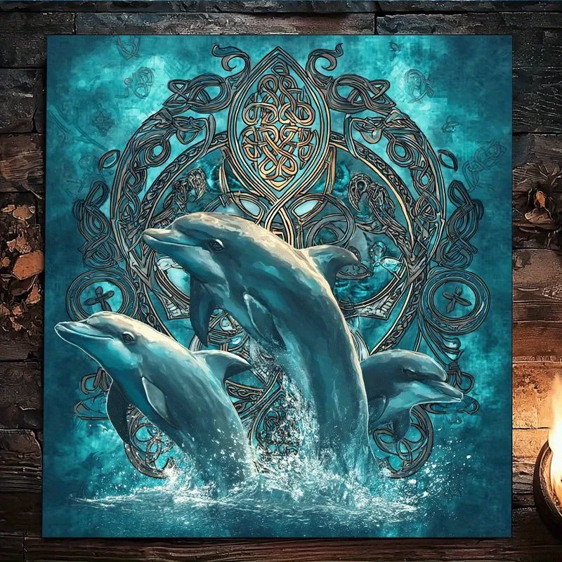 Vibrant Dolphin Art Ocean Scene Blue Nautical Decor Tapestry for Living Room Bathroom Wall Art