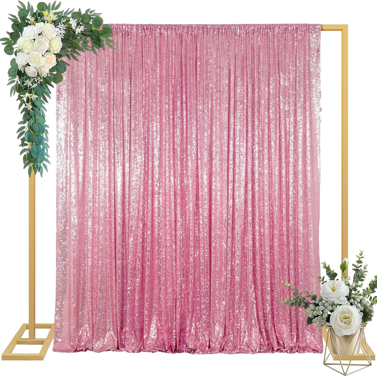 

Blush Pink Sequin Backdrop 3Pcs-7ft x 7ft Glitter Party Backdrop Curtain for Wedding Decoration Party Photo Photography and Even