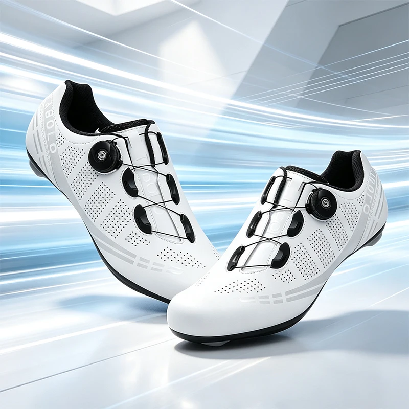 Men Women Knob Buckles Cycling Shoes, Road Bike Shoes, Cycling Sneakers, Leather Upper Sport Shoes, Asphalt Road Cycling Shoes
