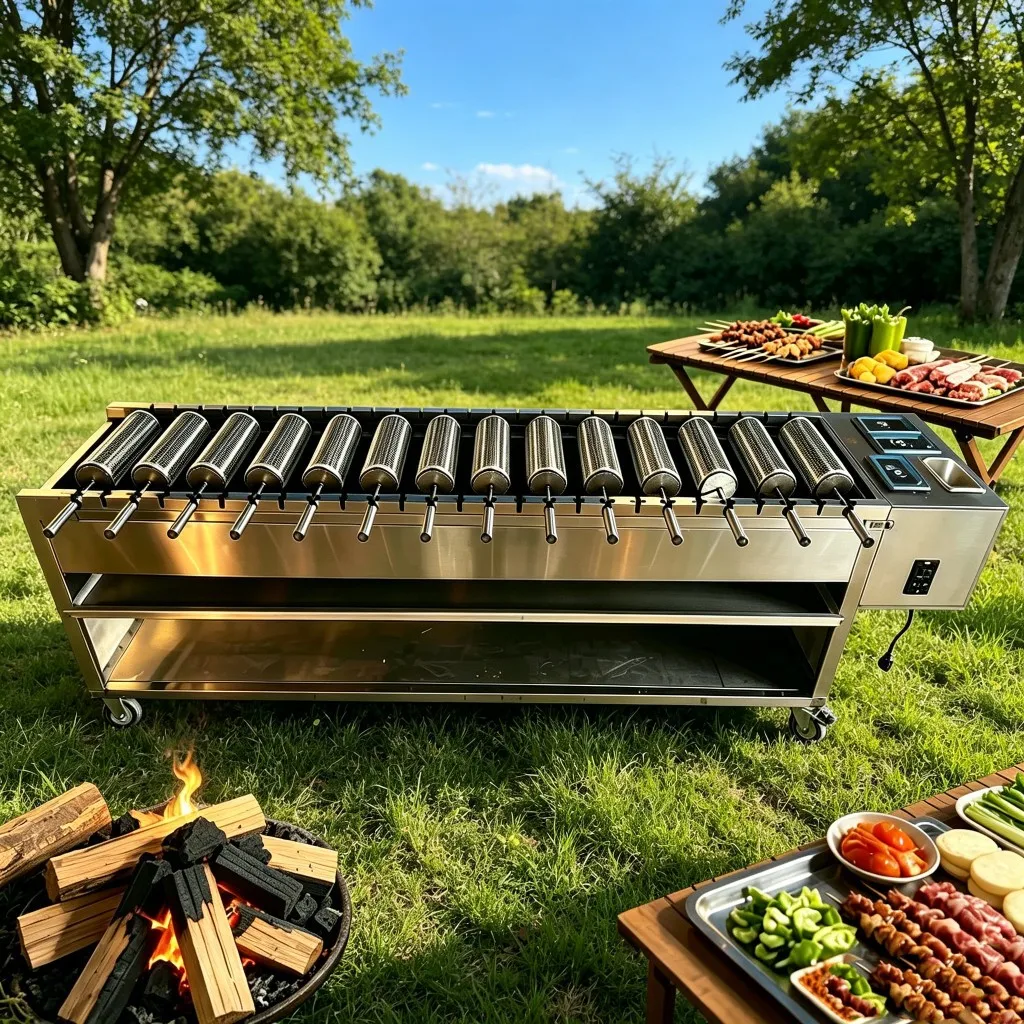 Commercial Stainless Steel Rotary Barbecue Grill Cage Outdoor Automatic Rotating Grill for Meat and Vegetables