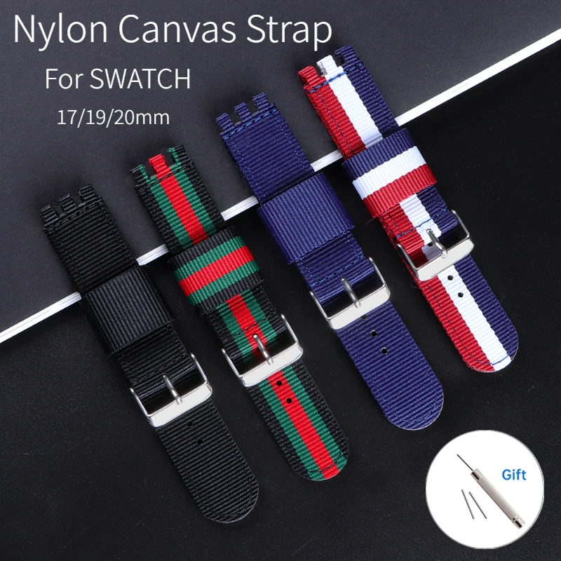 Nylonowy pasek do zegarka z płótna do paska SWATCH 17mm 19mm 20mm wymiana bransoletki z tkaniny kobiety mężczyźni sportowe akcesoria do pasków do zegarków