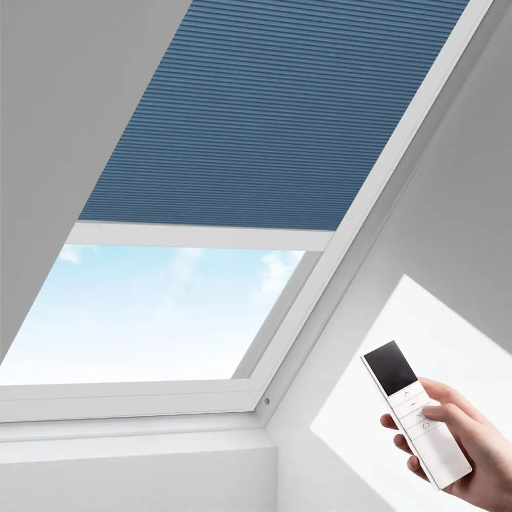 

ZSHINE Motorized Cellular Shades Cordless Honeycomb Blinds Full Blackout Fabric Roof Room Window Shades for Skylight