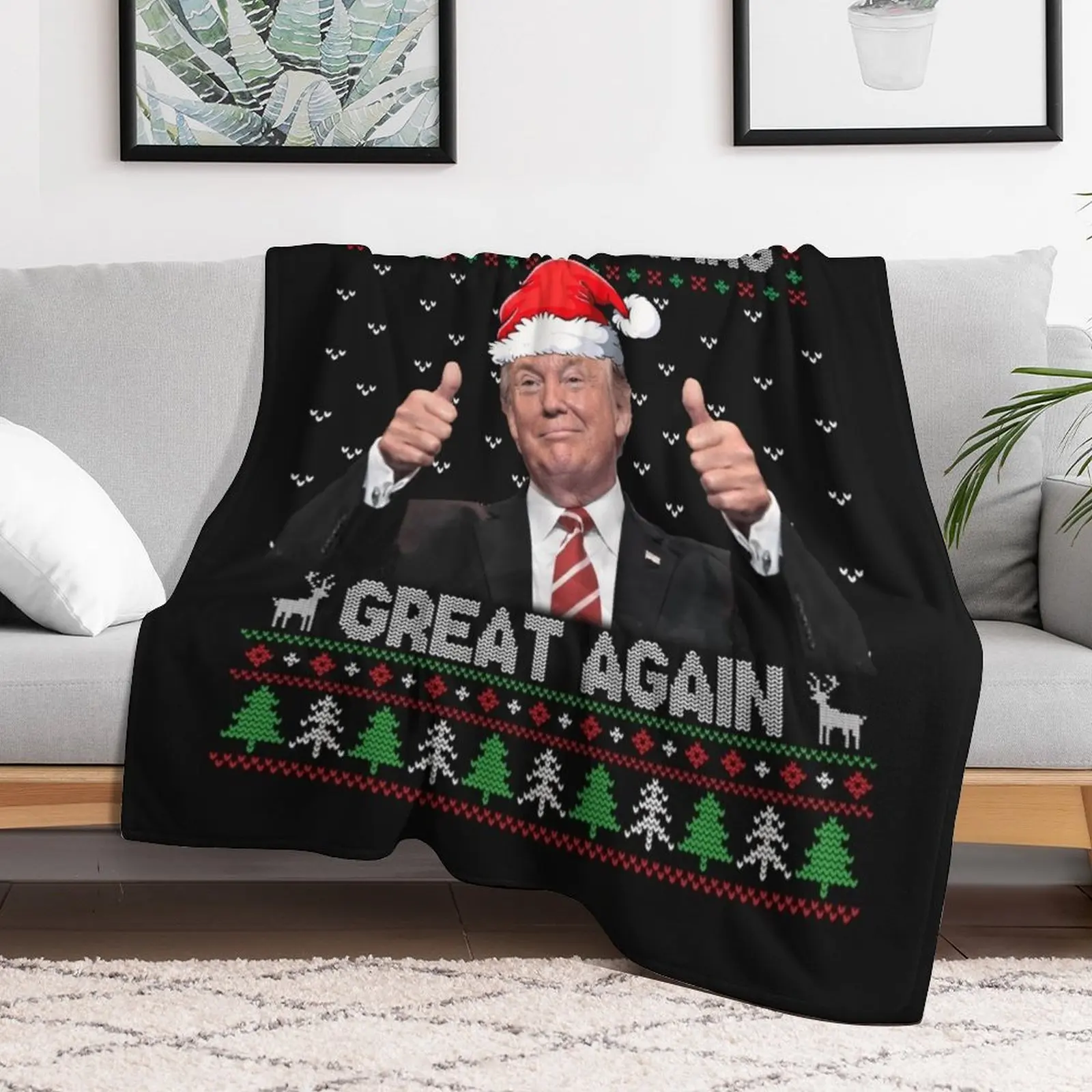 Funny Trump Make Christmas Great Again Ugly Sweater Xmas T Shirt Throw Blanket Furry Sofa Throw warm winter Sofa Blankets