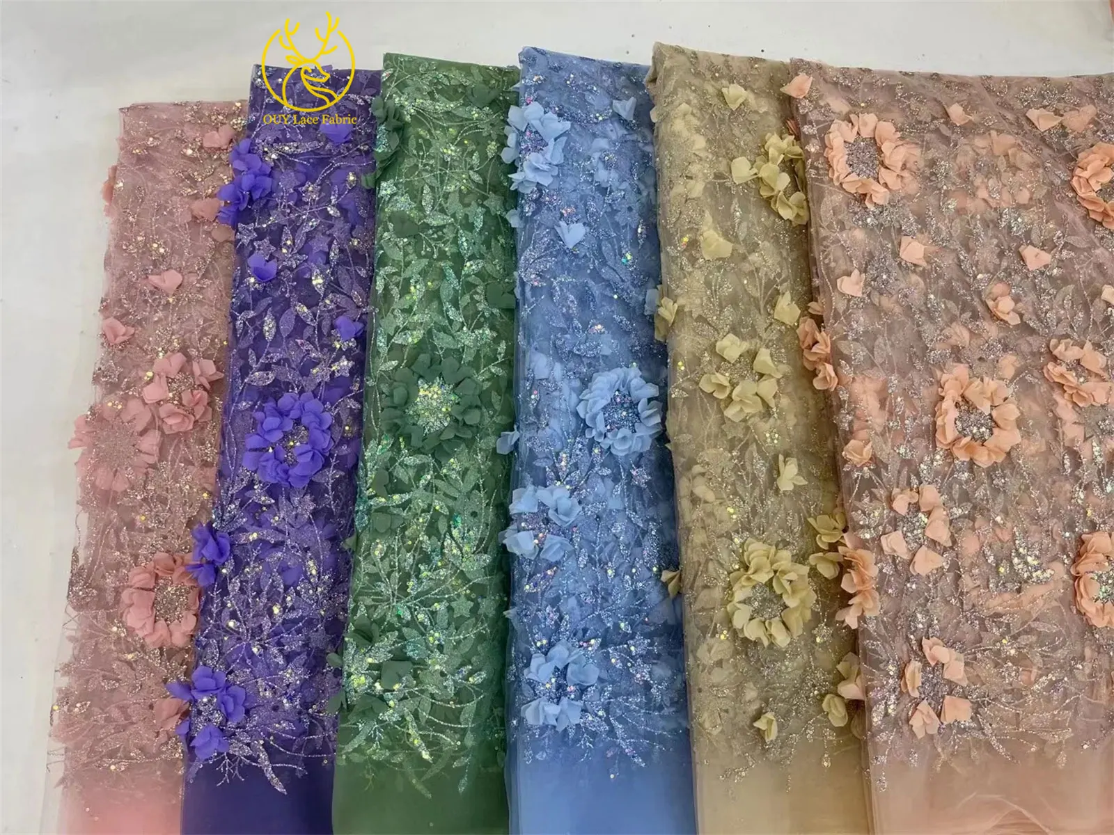 3D Blumen-Pailletten-Spitzenstoff 2026 Hochwertiger Französischer Nigerianischer Klebe-Pailletten-Spitzenstoff für Party-Hochzeitskleider Abendkleider – Detail 3