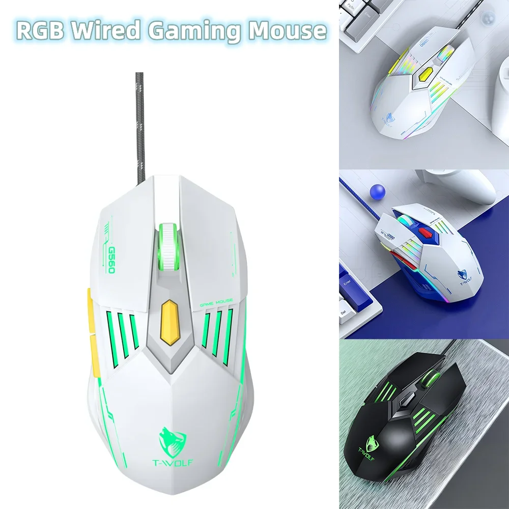 

RGB Wired Mouse Lighting Effect Mouse Gaming USB Mouse 6 Keys 3600 DPI Ergonomic Mice Plug and Play for Windows Mac OS Laptop