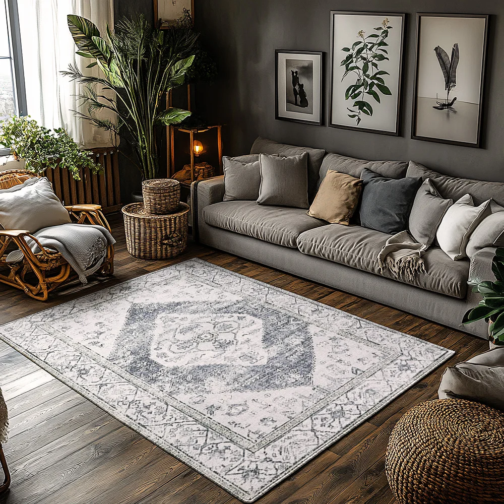 

Серо-белый ковер в скандинавском стиле, элегантный современный ковер для гостиной, нескользящий плюшевый коврик для дивана, декор для уютного дома