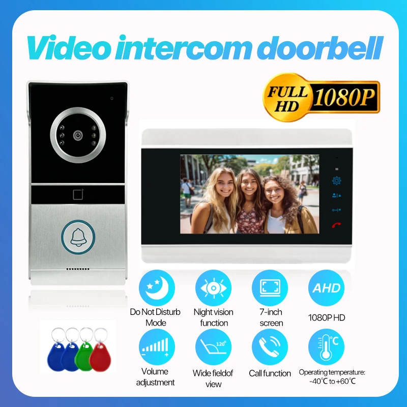 1080P Wired Video Door Phone 7 Inch AHD Touch Screen Home Security Intercom with Two-Way Audio And Night Vision Waterproof