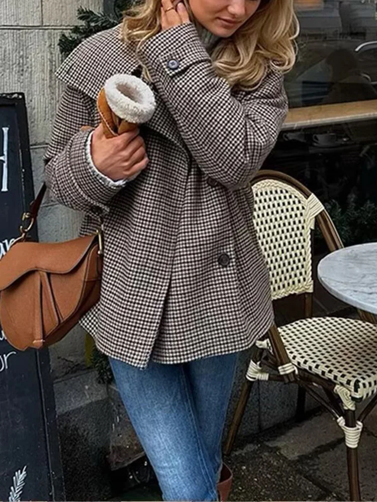 

European and American style 2025 new women's fashion temperament slim stand collar long sleeve double breasted short jacket