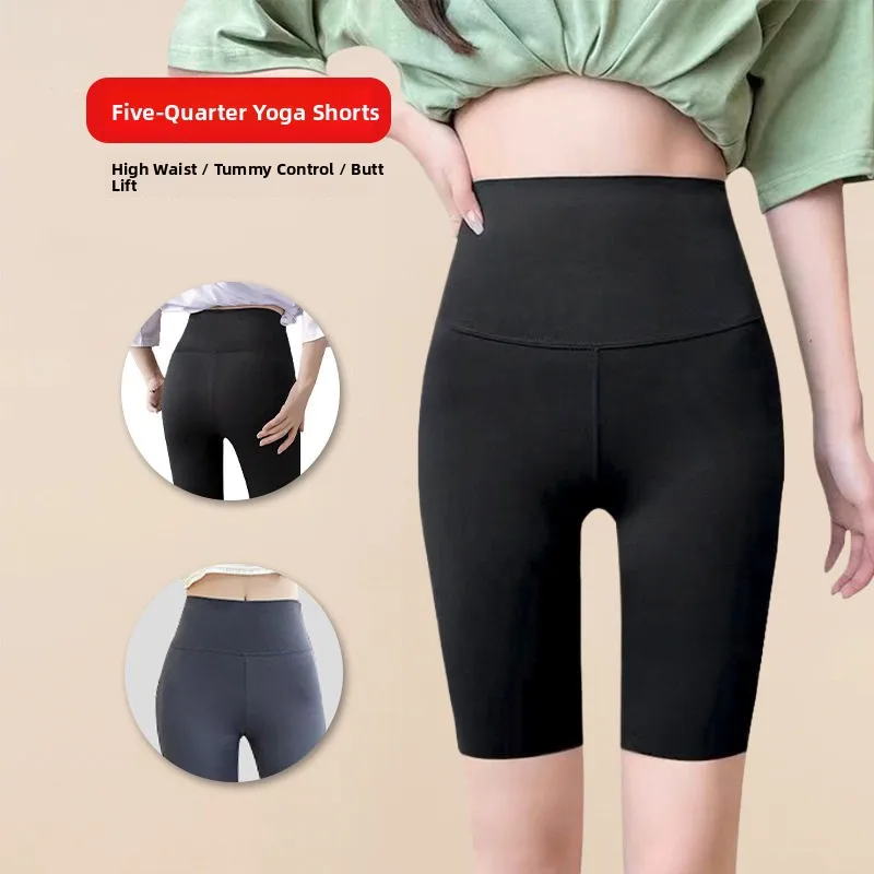 

Women's Casual Yoga Pants ark Skin Absorbing Sweat Sports Pants Five-Quarter Length Bot Leg a Tummy Control