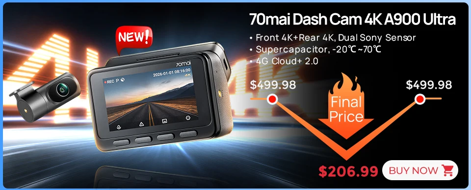 70mai M310 Plus 2K Dash Cam 1440P Image Enhanced Night Vision f/1.55 Aperture 24H Parking Mode Smart Voice Control Car Camera