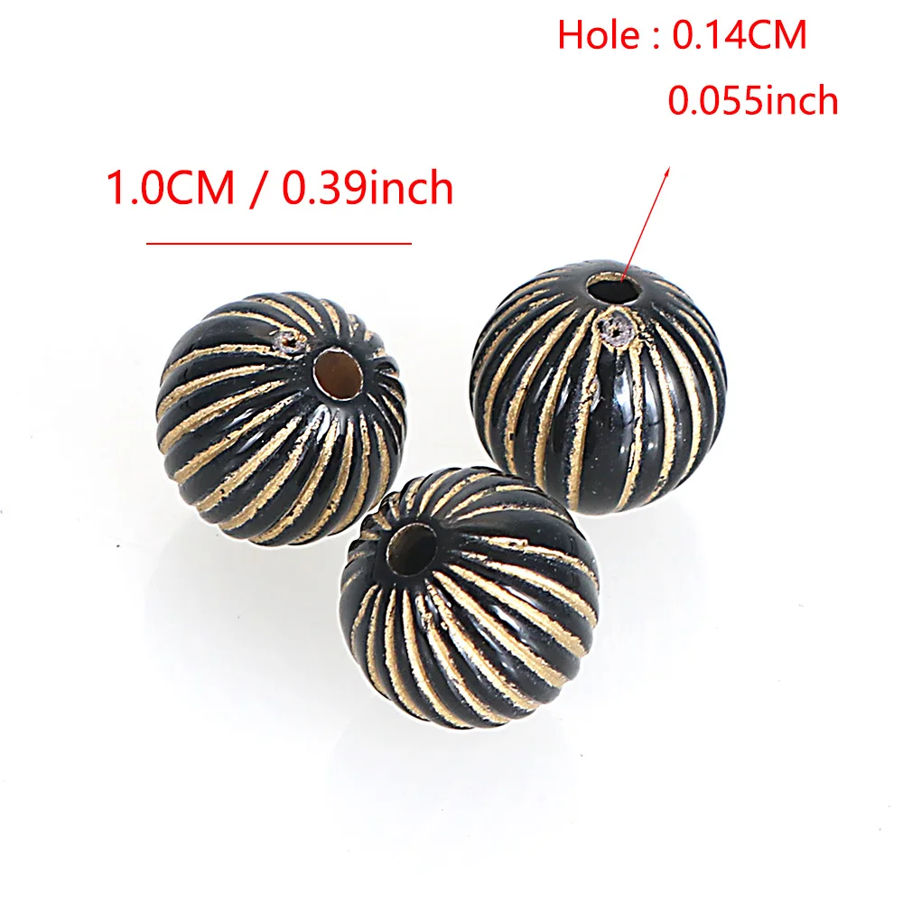 Miasol 100 Pcs 10mm Plating Acrylic Vintage Retro Ethnic Stripe Round Antique Design Spacers Beads For Diy Jewelry Making