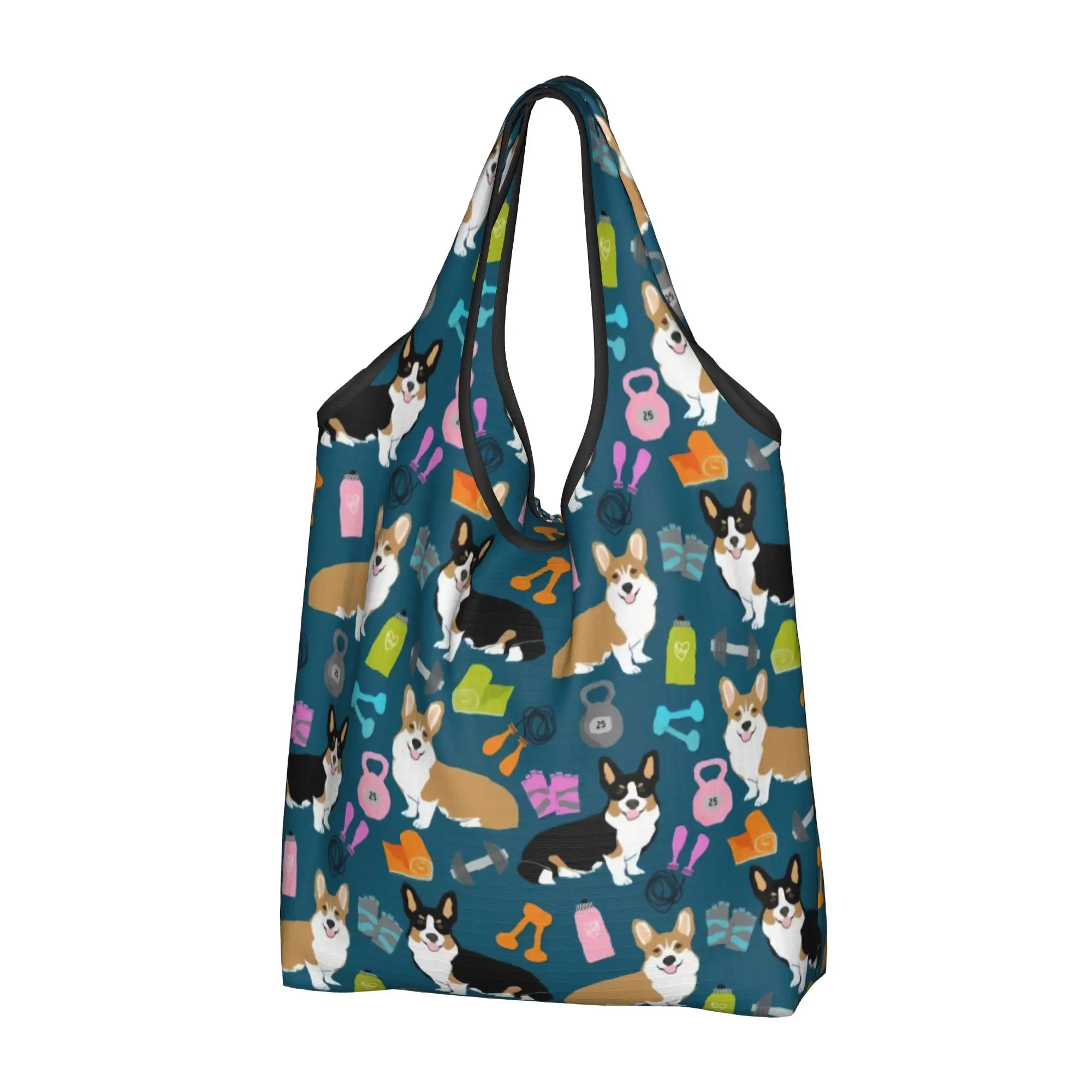 Reusable Welsh Corgi Dog  Shopping Bag Women Tote Bag Portable  Groceries Shopper Bags