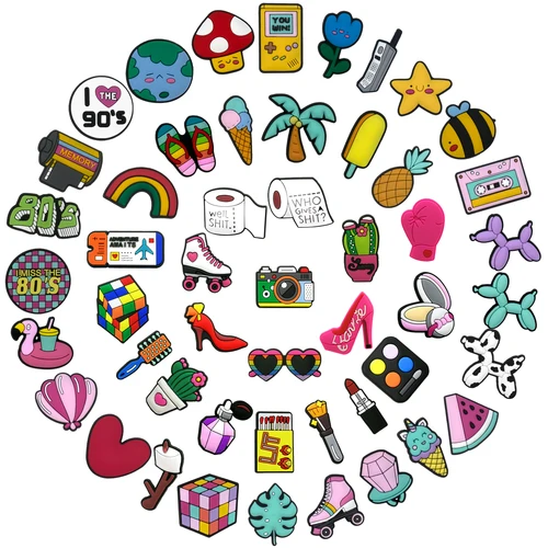 Imagen 2 del producto 1/50 Uds. Amuletos de zapatos de verano para accesorios, decoración de zapatos de billete de avión arcoíris para sandalias, cosméticos, se adapta a todos los zuecos