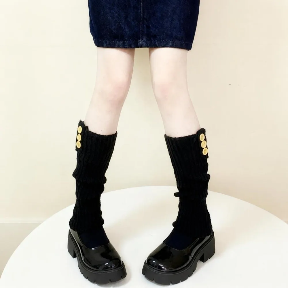 Crochet Lolita Leg Warmers Fluffy Stretchy Long Knitted Socks Retro Buttons Decoration Warm Foot Cover Stretchy Boots Covers