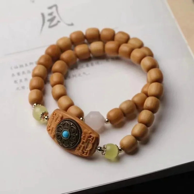 

Natural Sandalwood Teak Beads High Oily Old Mountain Sandalwood Bracelet Six-Character True Words Transporter Card