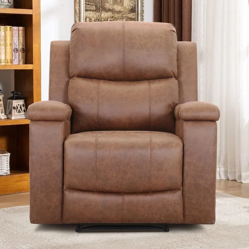 Leather Recliner Chair, Classic and Traditional Manual Recliner Chair with Overstuffed Arms and Back, Manual Single Sofa