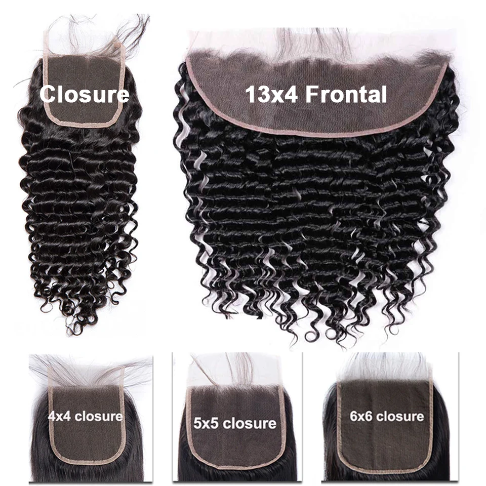 Deep Wave 4x4 5x5 6x6 Lace Closure Brazilian Human Hair 13x4 Lace Frontal PrePlucked Natural Color HD Lace Closure For Women