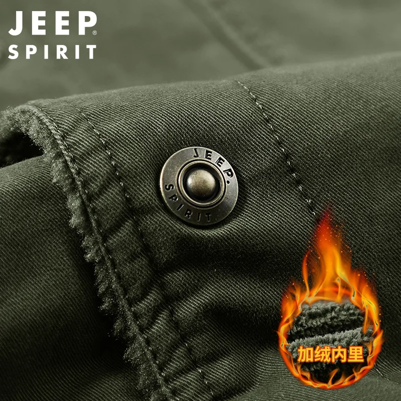 JEEP SPIRIT jackets men plus velvet thickening casual fashion warm 100% cotton autumn  winter fur collar cotton clothes