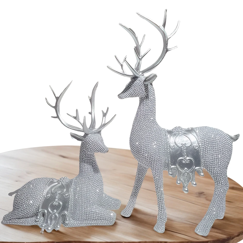 

2pcs Christmas Reindeer Statue Set Resin Craft Statue Xmas Deer Statue Christmas Reindeer Figurines Home Decoration Ornament