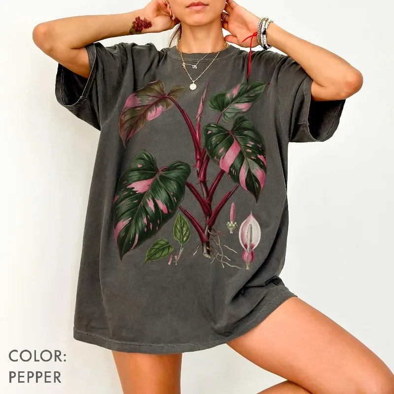 Camiseta Philodendron Pink Princess, camiseta con estampado de planta de filodendro rosa variegada, camiseta botánica para amantes de las plantas de interior, regalo para amantes de las plantas de interior