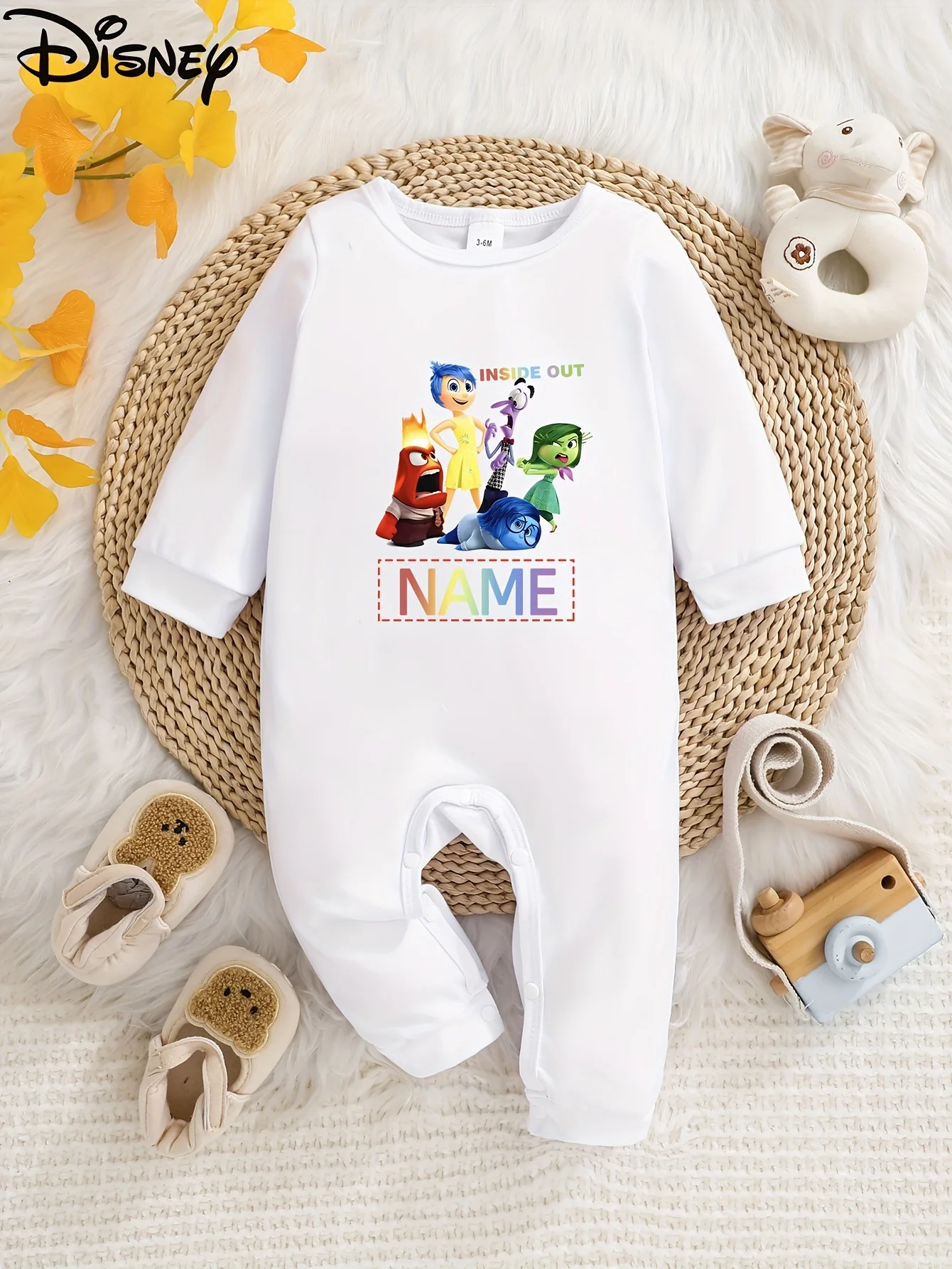 

【Officially Authorized】 Disney Custom Name "Inside Out" Baby Long-sleeved Jumpsuit.