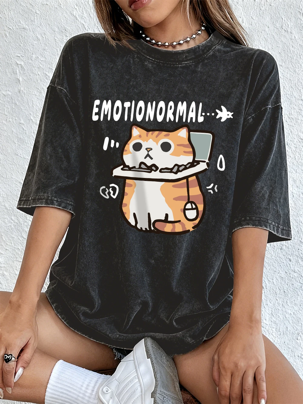 

Эмоция, необычные кошачьи принты, стираные футболки, женские хлопковые топы с короткими рукавами, уличная футболка большого размера с круглым вырезом, летняя трендовая одежда