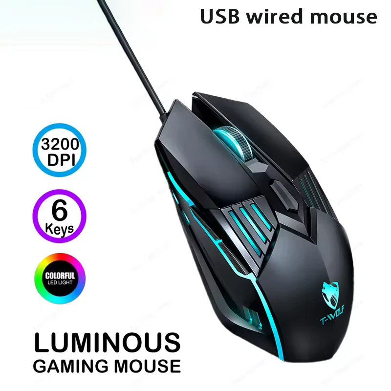 

Встроенная мышь Bluetooth и USB, игровая мышь с эффектом RGB-подсветки, 6 клавиш, 3600 точек на дюйм для ноутбука Windows Mac OS.