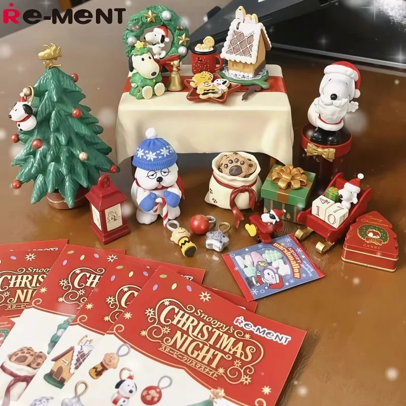 In stock Re-Ment Genuine Snoopy Anime Christmas Eve Night Action Figure Collectible Model Toy Ornament For Birthday Gifts toys