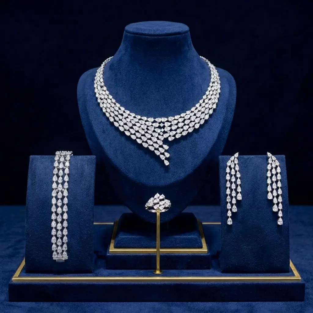 Bride Talk Luxury Multilayer Waterdrop Zircon Jewelry Set 4Pcs Elegant Pear Shape Fringe Bridal Wedding Accessories for Women