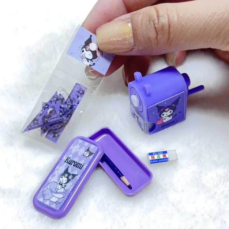 4PCS Puppenhaus Miniatur Lineal Modell Set Cartoon Meine Schule Liefert Nette Anime Lernen Szene Dekoration