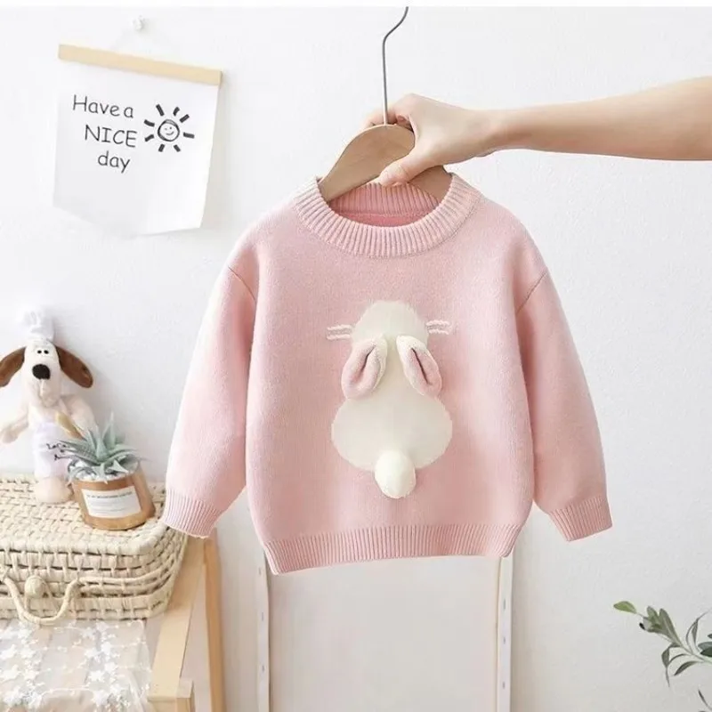 Girls\' Sweater Rabbit Fashionable Little Girls\' Winter and Autumn Wear Plush Children\'s Latest Sweater Baby Knit