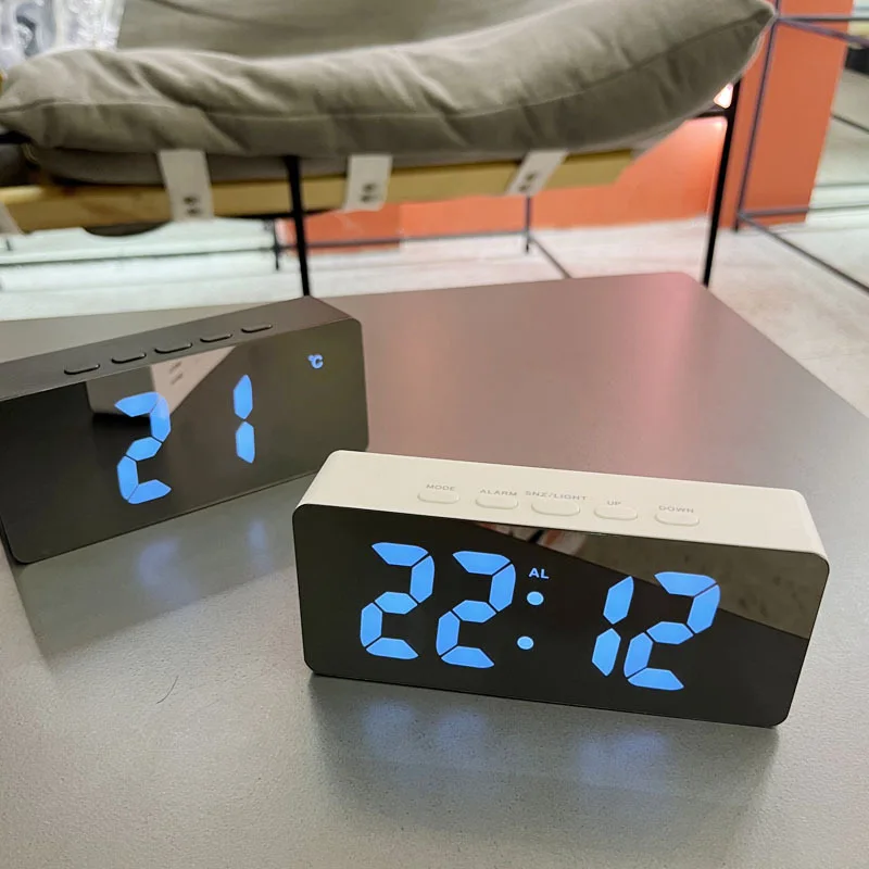 LED Mirror Alarm Clock  12/24H Brightness Adjustment Electronic Digital Clock Dual Alarm Thermometer Clock Desk Table Home