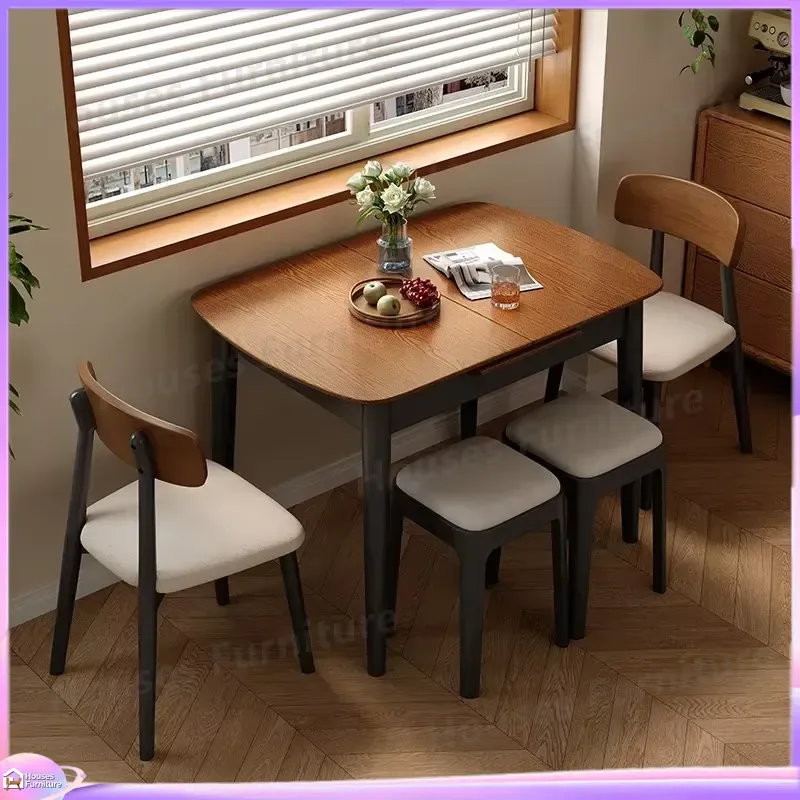 Modern Minimalist Folding Dining Table Expandable Wooden Table for Small Spaces Apartment Restaurant Home Office Space Saving