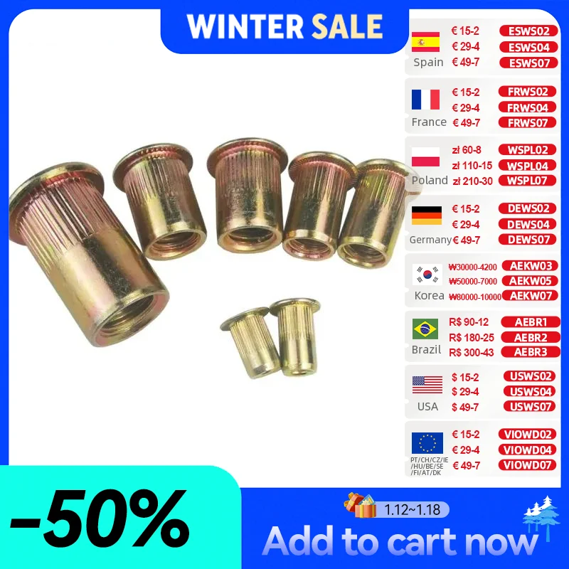 ALLSOME гайки из углеродистой стали с заклепками плоская головка вставка Nutsert Резьбовая Rivetnut M3 M4 M5 M6 M8 M10