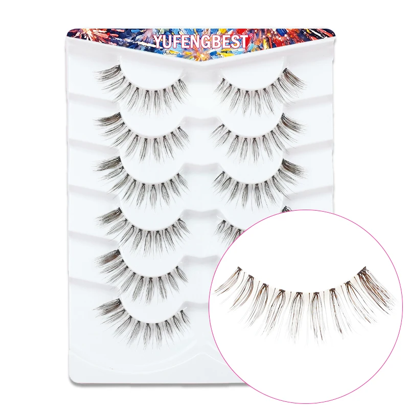 

YUFENGBEST Brand Naturel 6Pair Light 13mm Wimperm Dark Brown Colored Blonde Winged Clear Band Half Lashes Cilios Posticos Marrom