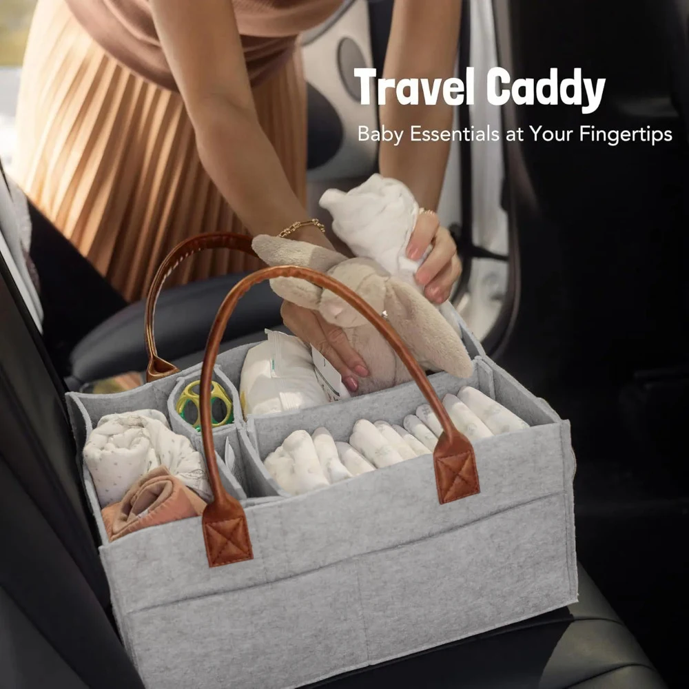Cestino portaoggetti per asilo nido in feltro per bambini, borsa per pannolini per neonati con manico, fasciatoio per pannolini, tasca grande