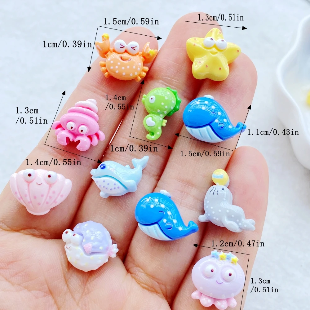 20Pcs Resin Cartoon Seahorse, Crab, Fish, Octopus Ocean Series Flat Back Scrapbooking DIY Jewelry Craft Decoration Accessories