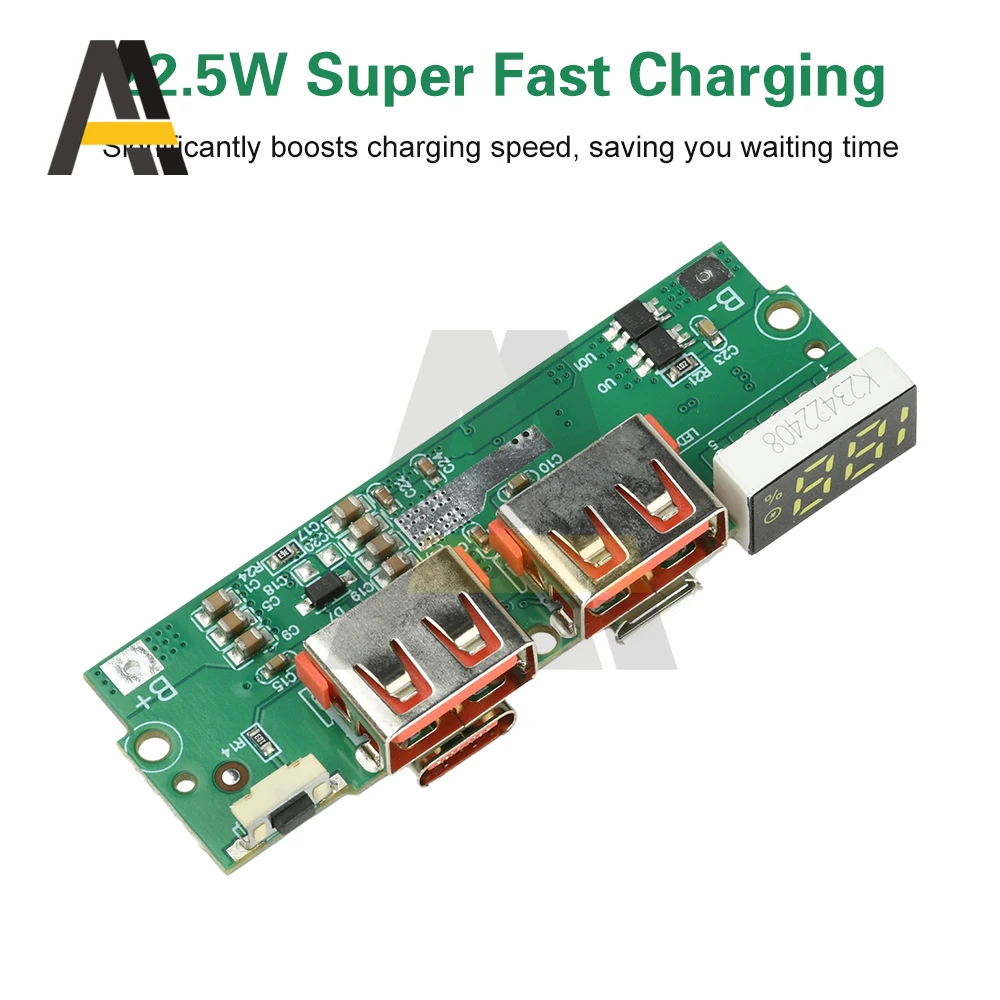 22.5W Fast Charging Module with PD QC VOOC Tri-Protocol LED Display for Smartphones 3.7V Lithium Battery Charger Circuit