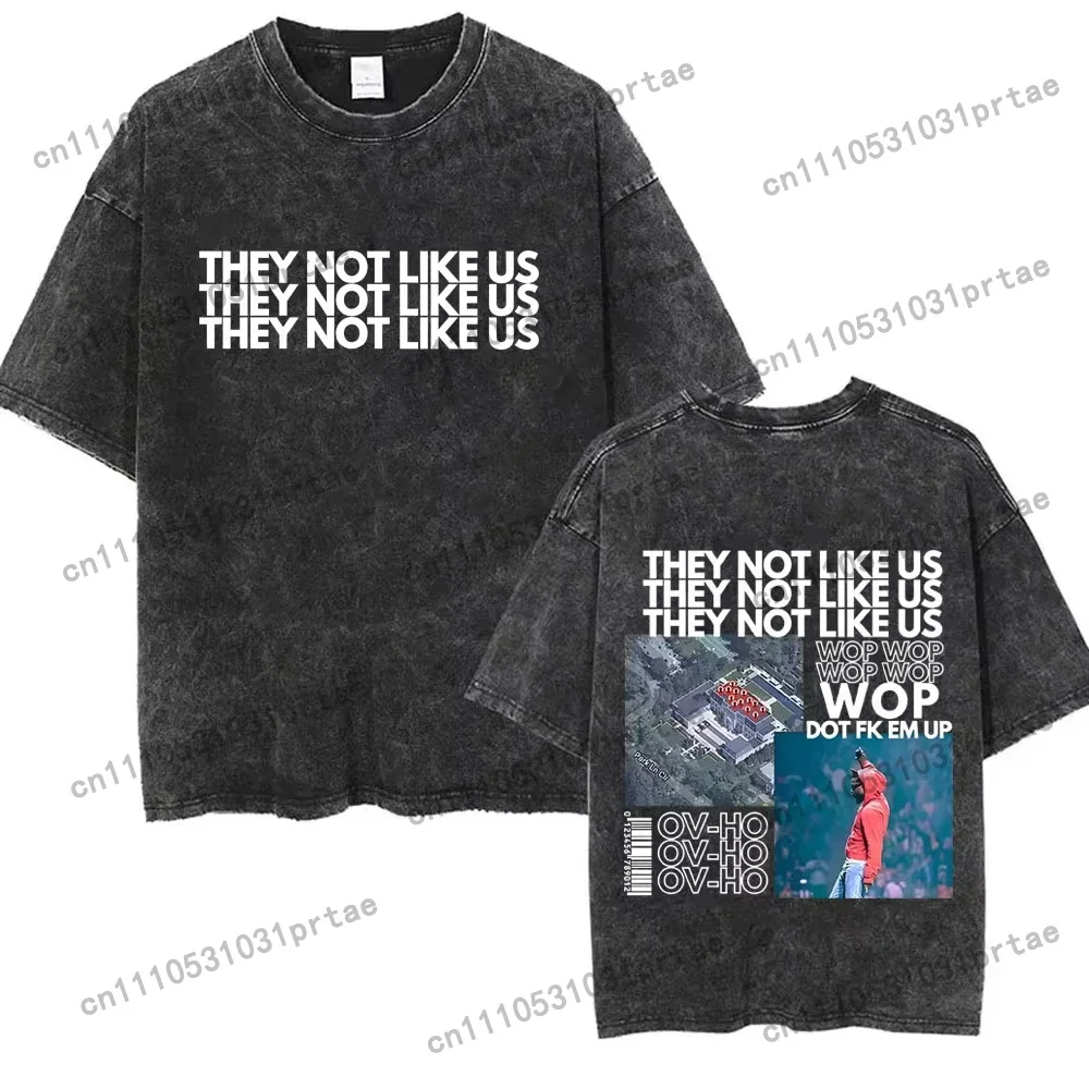 Washed Vintage Rapper Kendrick Lamar The Not Like Us T Shirt Men Women Hip Hop Fashion Male Casual Cotton Retro T-shirts Black