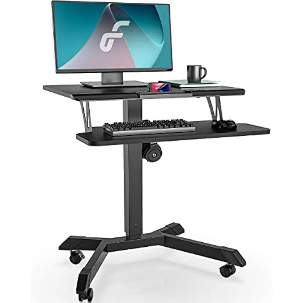 

Mobile Standing Desk, Laptop Desk with Keyboard,Rolling Standing Laptop Cart on Wheels,Height Adjustable Computer Workstation