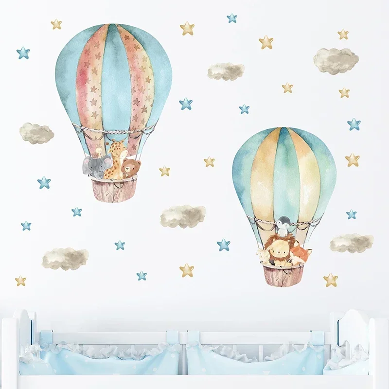 Watercolor Cartoon Cute Africa Animals Wall Stickers Elephant Giraffe Bear Fox Kids Room Wall Decals Decorative Sticker for Wall image 6