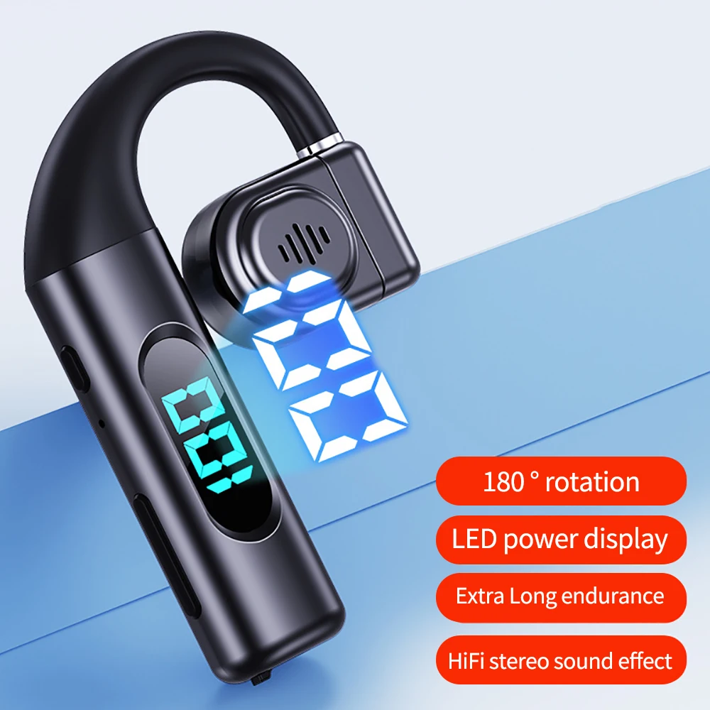 2023 Bluetooth Headset Single Earbuds Hook Ear Headphones With LED Power Display HIFI Stereo Soiund Handsfree Business Earphones