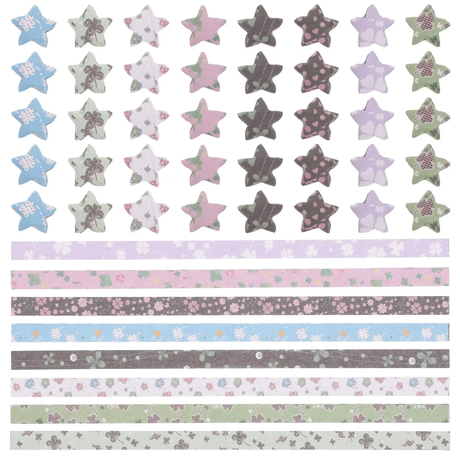 

540 Pcs Four Leaf Paper Strips Stars DIY Crafts Kids Folding Festival Party Decorative Art Supplies