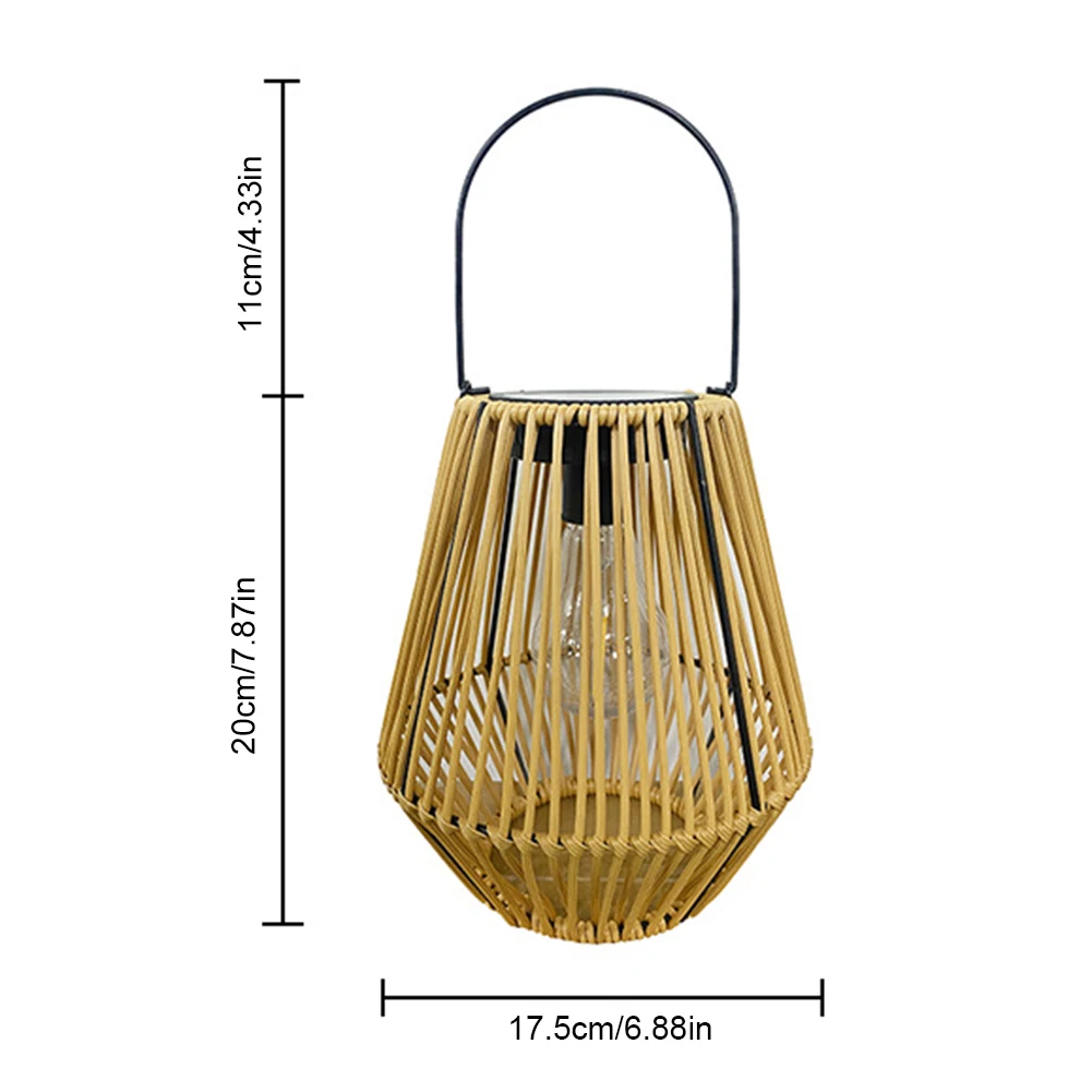 Lanterna solar de rattan ao ar livre, à prova d'água, suspensa/de pé, luz solar, movida a energia solar, luz de tecelagem de rattan para jardim e pátio