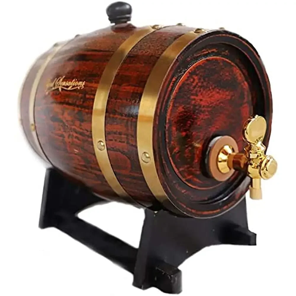 

Premium Oak Whiskey Barrel Dispenser 3L Liquor Wine Spirits Beer Holder Leak-Proof Insulation Handcrafted Stand Included Easy