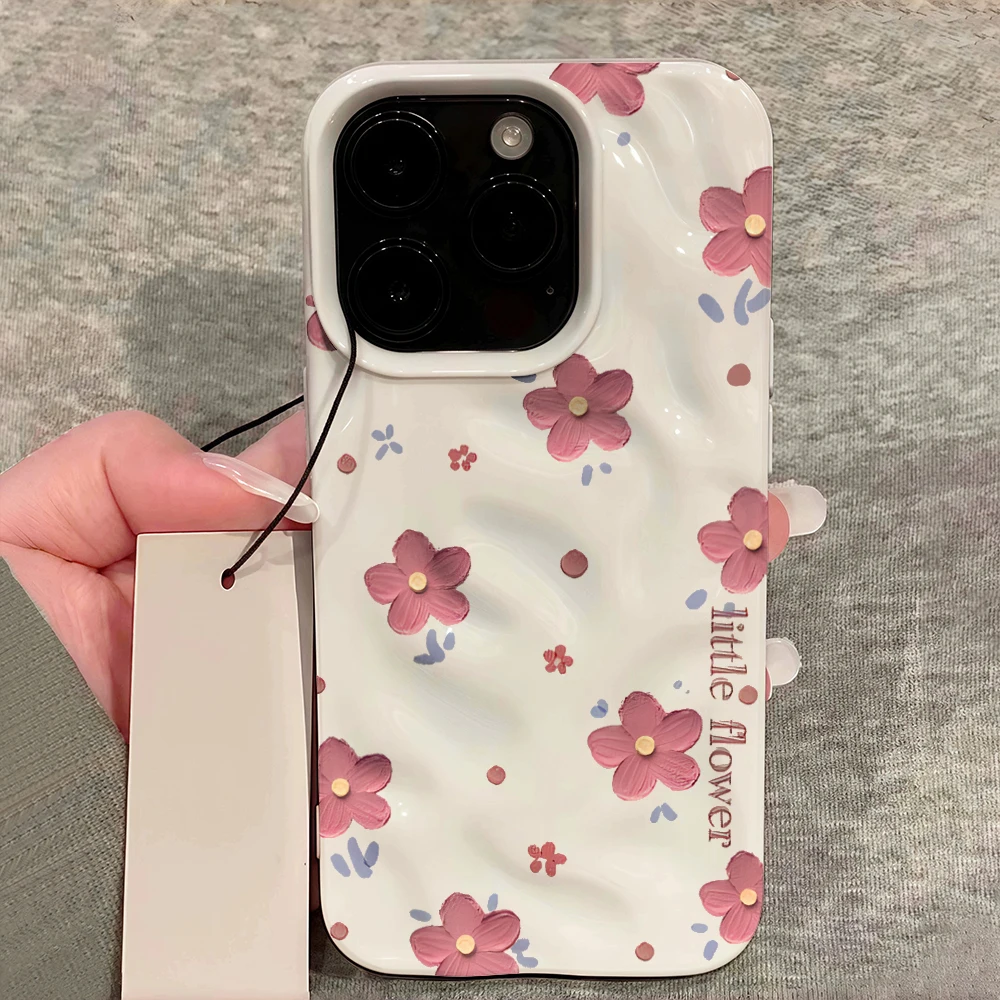 Einfache Handyhülle mit koreanischem Blumenmuster für iPhone 17 16 15 14 13 12 11 Pro Max 14 Plus 17Air, weiche Silikonhülle mit Falten-Wellen-Design – Detail 12